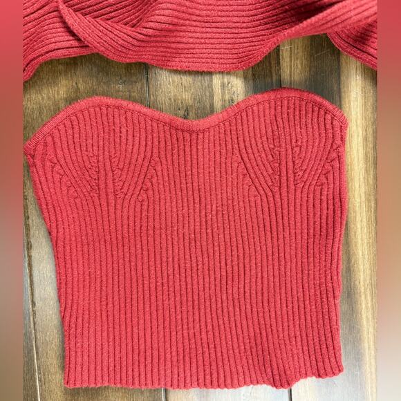 Lulu's Rich Strapless Red Knit Top w/ Long Sleeve Wrap size XL - Picture 2 of 11